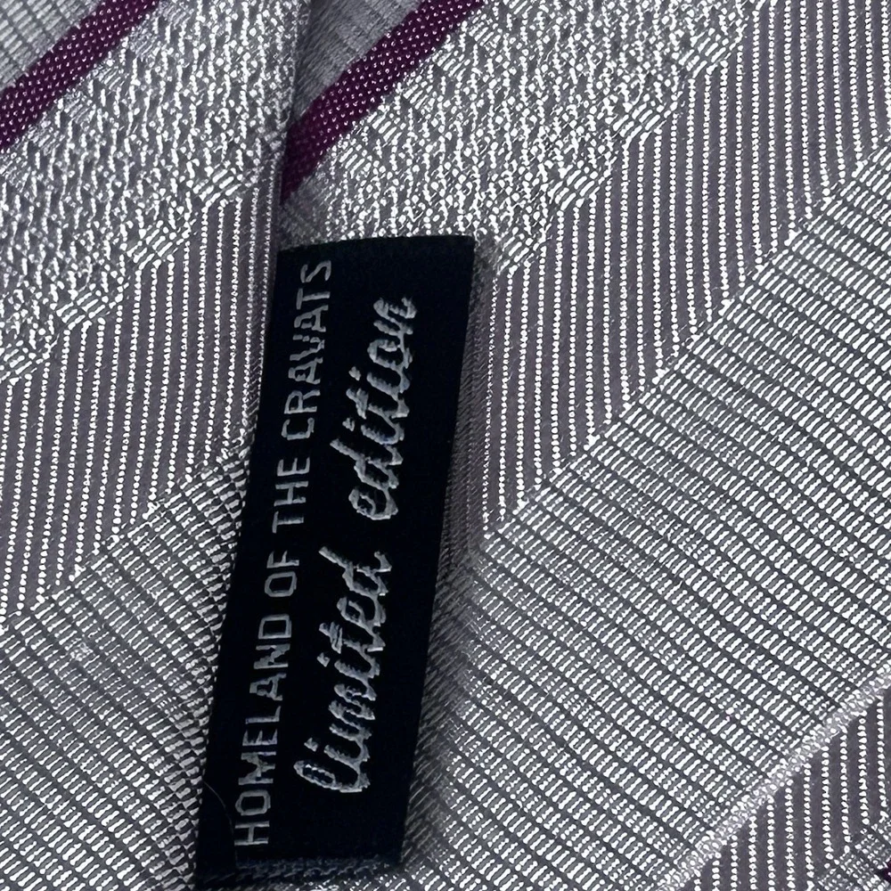 Croata Silk Tie Silver/pink/purple Stripe Hand finished Croatia Limited Edition
